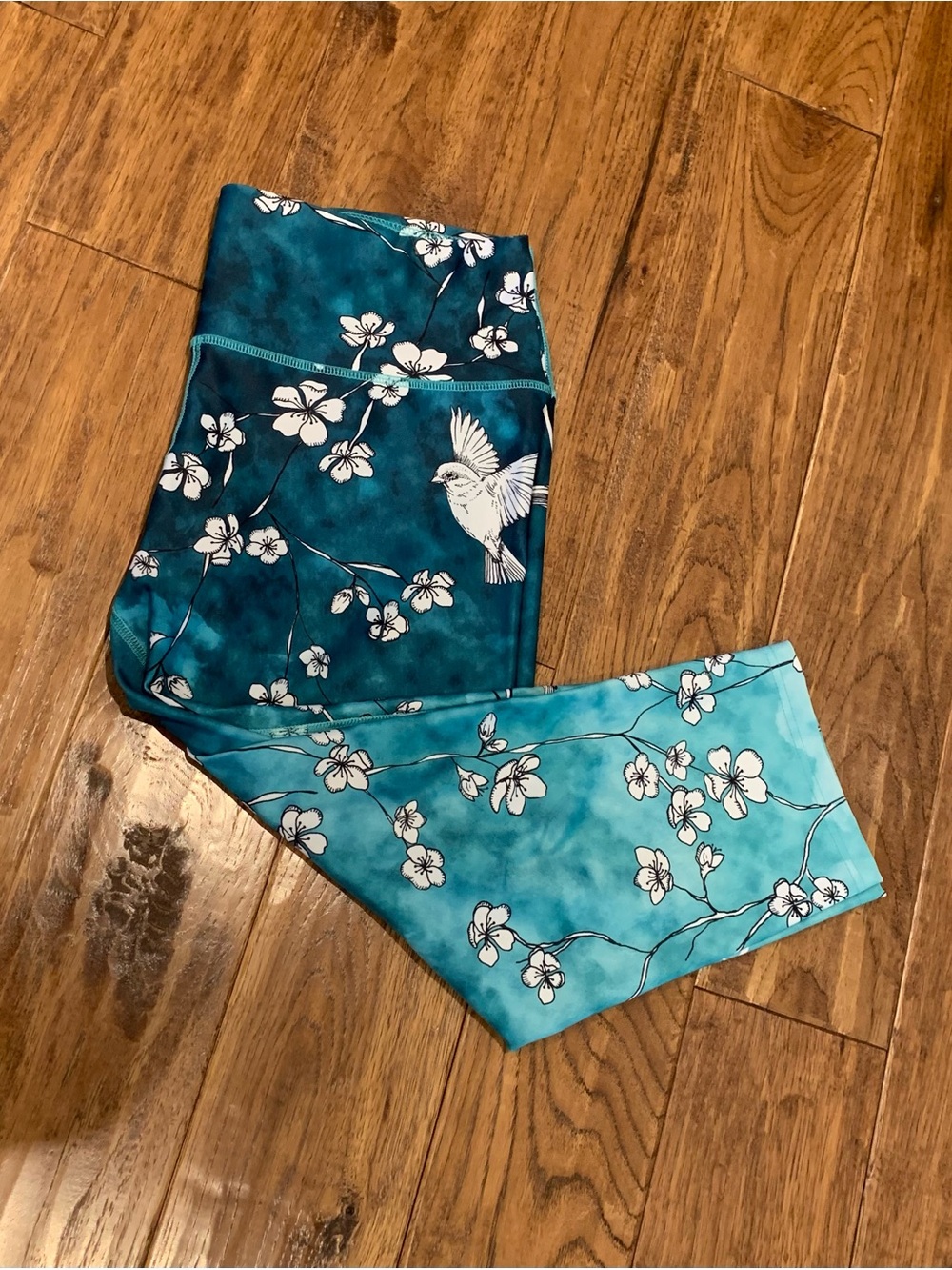 Inner Fire Teal Floral & Bird Print Leggings